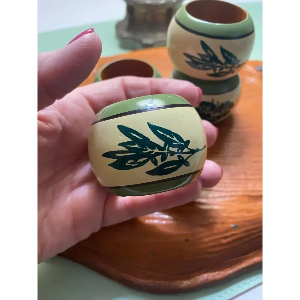 Vintage green yellow handpainted wooden napkin holders Set of 4